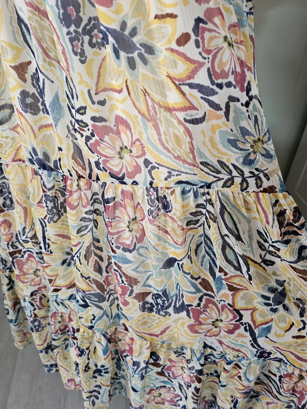 Anthro Patrons of Peace Floral Tiered Midi Dress Sz L (10-12) Boho Puff Sleeve - Picture 3 of 12
